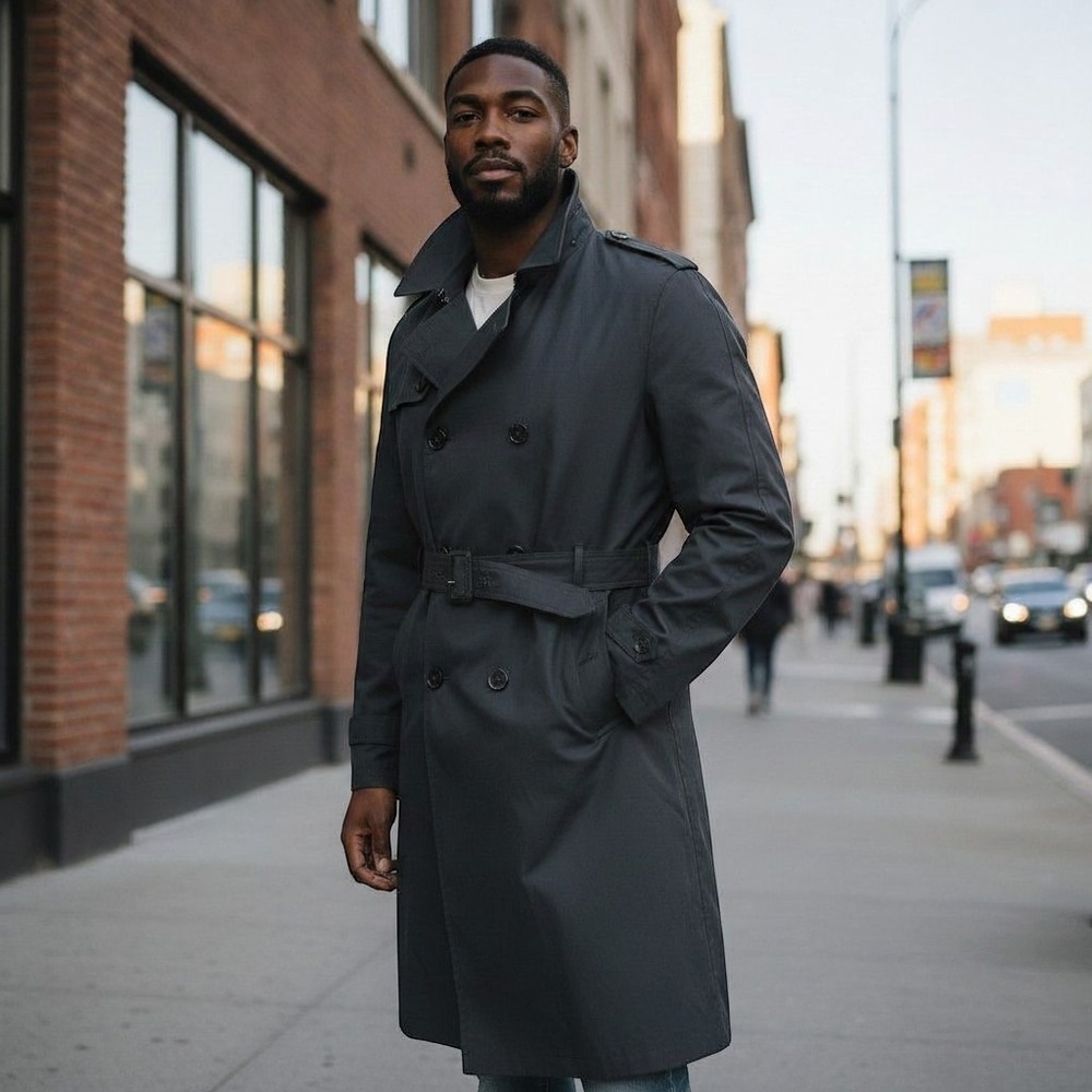American Apparel Trench Coat Mens 38R Garrison Collection Black All-Weather NEW